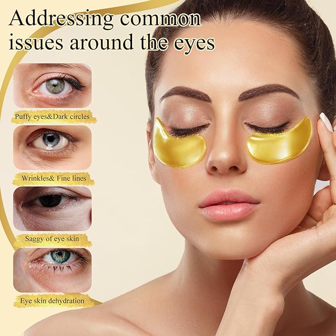 Under Eye Patches(24K Gold 30 Pairs), Gel Eye Mask for Reduce Dark Circles, Puffy Eyes,Undereye Bags, Wrinkles,-with Hyaluronic Acid & Collagen,Eye Treatment Skin Care for Men & Women Gift