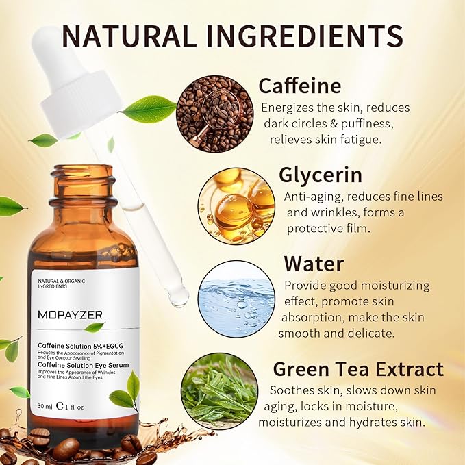 Caffeine Solution 5% + EGCG, Caffeine Eye Serum For Moisturizing, Targets Dark Circles & Puffiness, 2 PCS Natural Under Eye Serum For Facial Wrinkles & Fine Lines.