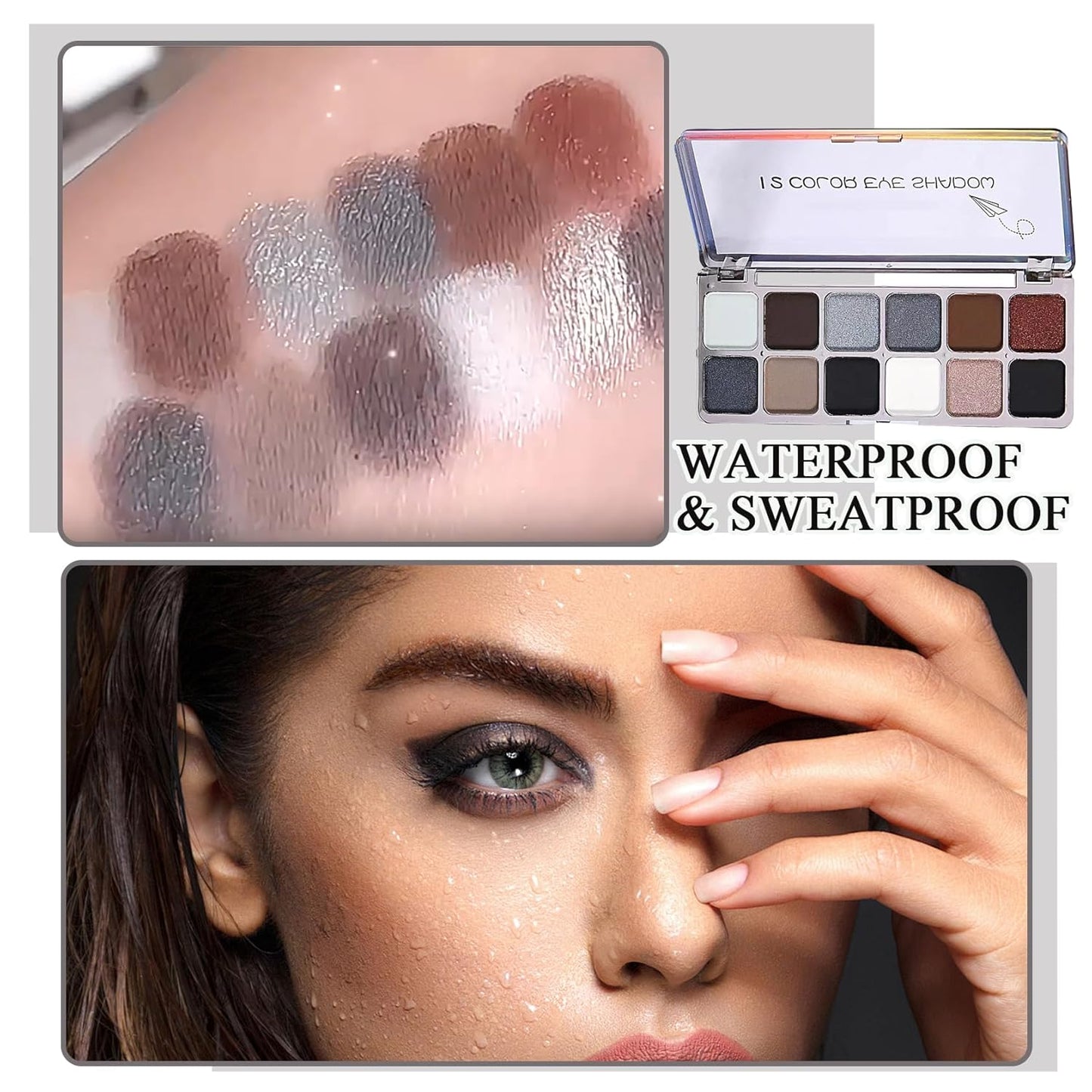 Black Grey Smoky Eyeshadow Palette,15 Colors Matte Shimmer Pigmented Eye Shadow Makeup Palette Set with 3 Eyeshadow Brushes,Glitter Eye Shadow for Daily Halloween Goth Makeup(N)