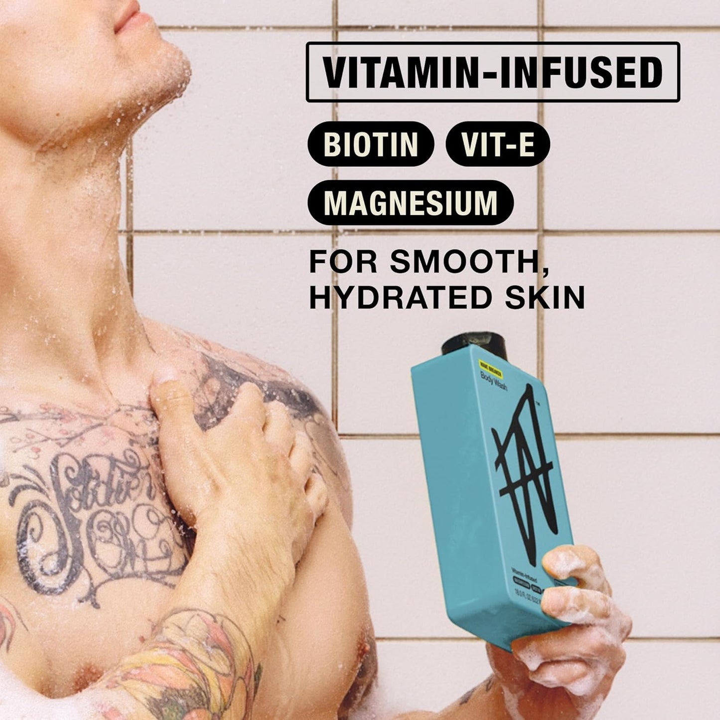 W By Jake Paul Exfoliating Body Wash for Men, Vitamin-Infused, Hydrating Shower Gel, Wave Breaker, 18 fl oz