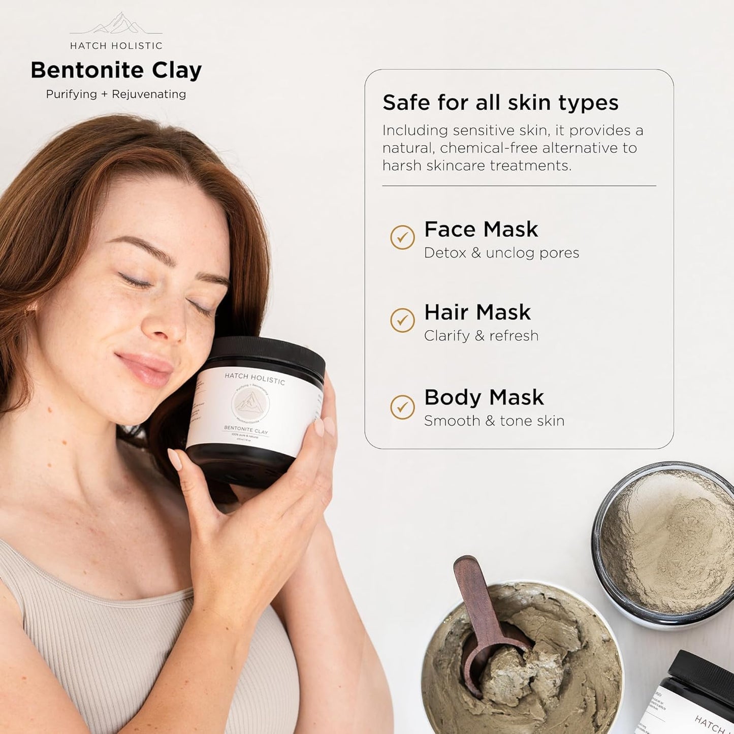 Organic Bentonite Clay 1 lb (16 oz) – Pure Mineral-Rich Detoxifying Clay Mask for Face, Body, And, Scalp, Helping In Natural Exfoliation, Deep Cleansing and Skin Revitalization
