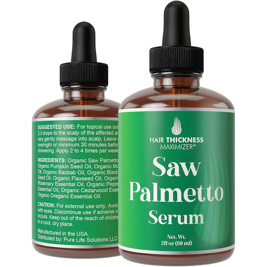 Saw Palmetto Serum for Hair Growth and Thickening - With Rosemary, Peppermint, Pumpkin Seed Oils. Vegan Moisturizing and Strengthening Scalp Treatment for Women, Men, Weak, Dry, Frizzy Hair 2oz