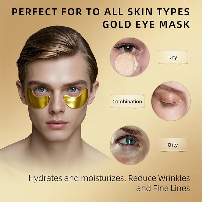Golden Eye Mask 20 (pair), Collagen Eye Mask with Sodium Hyaluronate for Dark Circles, Bags, Wrinkles and Puffiness Eye Gels, Under Eye Patches for Both Men and Women.