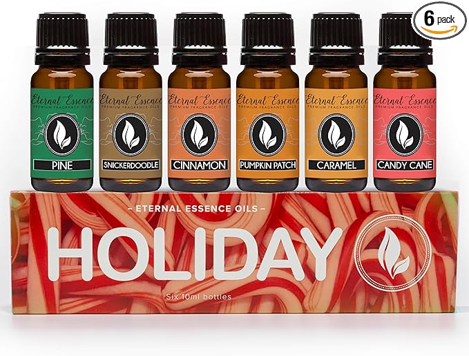 Eternal Essence Oils Holiday Set of 6 Premium Fragrance Oils - Oils for Diffusers, Soap & Candle Making, Aromatherapy - Includes Candy Cane, Pumpkin Patch - for Candle, Soap Making, & More - 10ML