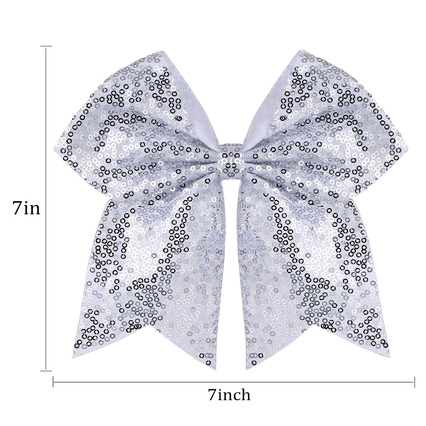 Large Glitter Cheer Bows Clips, Jumbo Big 7 Inch Cheerleading Sequin Hair Bow Hair Accessories for Teens Girls Football Sports Cheerleader Outfit Uniform (Sliver)