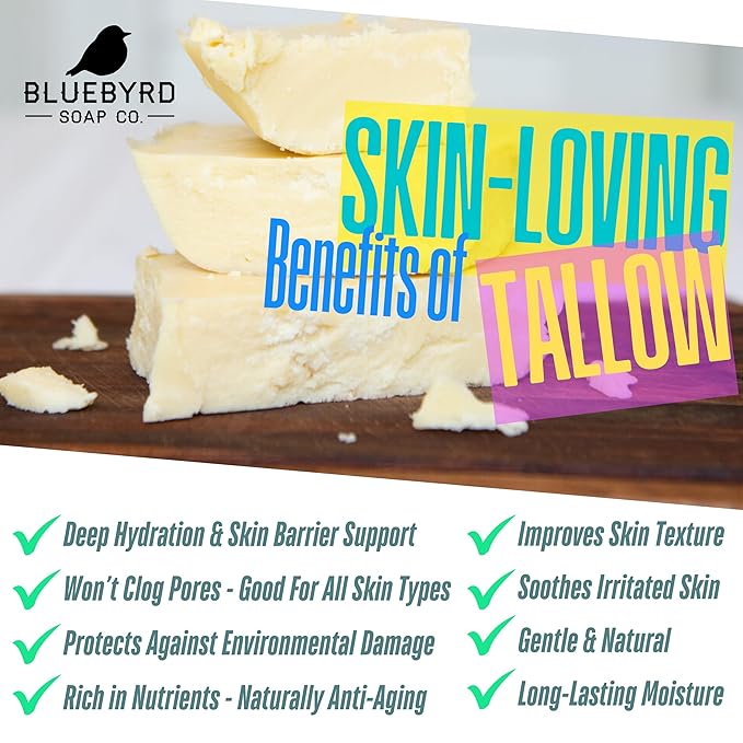 Bluebyrd Tallow Lotion – Large 9oz Size – 100% Grass-Fed & Hand-Whipped – Deeply Moisturizes & Soothes Dry, Sensitive Skin, Face + Body (9oz, Unscented)