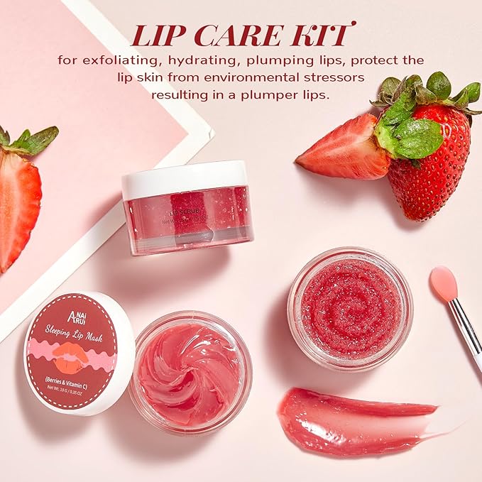 Lip Scrub & Lip Mask Set, Lip Sleeping Mask, Overnight Treatment Lip Care Products, Holiday Gift Set for Girls, Moisturize & Nourish, Dry Cracked Lips, Intense Hydration with Vitamin C