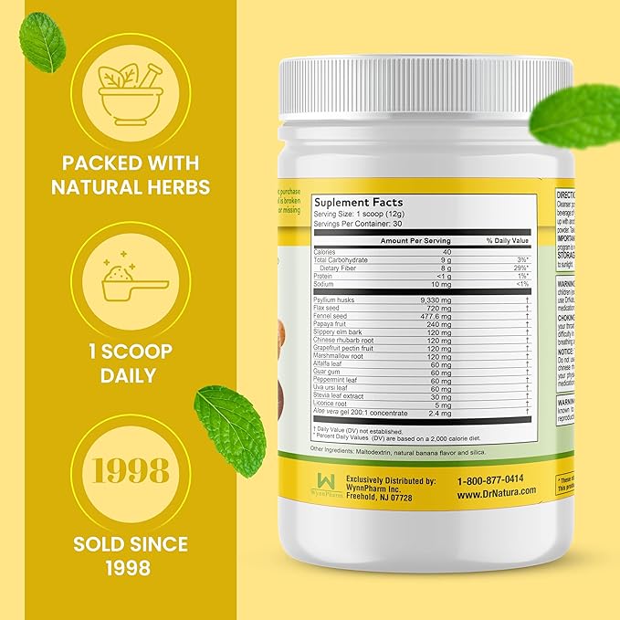 Dr Natura Colonix Intestinal Cleanser, All-Natural Daily Fiber, Colon Detox and Cleanse, Supports Healthy Colon, Intestines, Gut, 30 Day Serving, 12.7 Oz