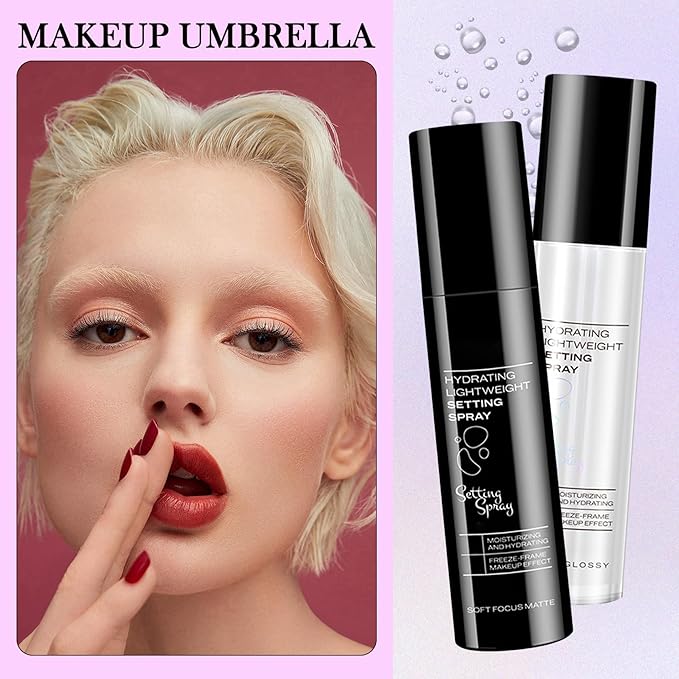 2PCS Hydrating Setting Spray,Long Lasting Makeup Setting Spray Set,Glowing and Matte Finishing Facial Mist,Lightweight Oil Control Face Mist for Make Up, 3.5 Fl Oz