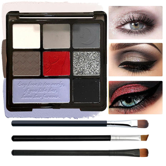 Black Grey Smoky Eyeshadow Palette,15 Colors Matte Shimmer Pigmented Eye Shadow Makeup Palette Set with 3 Eyeshadow Brushes,Glitter Eyeshadow Makeup Palette for Daily Halloween Goth Makeup(O)