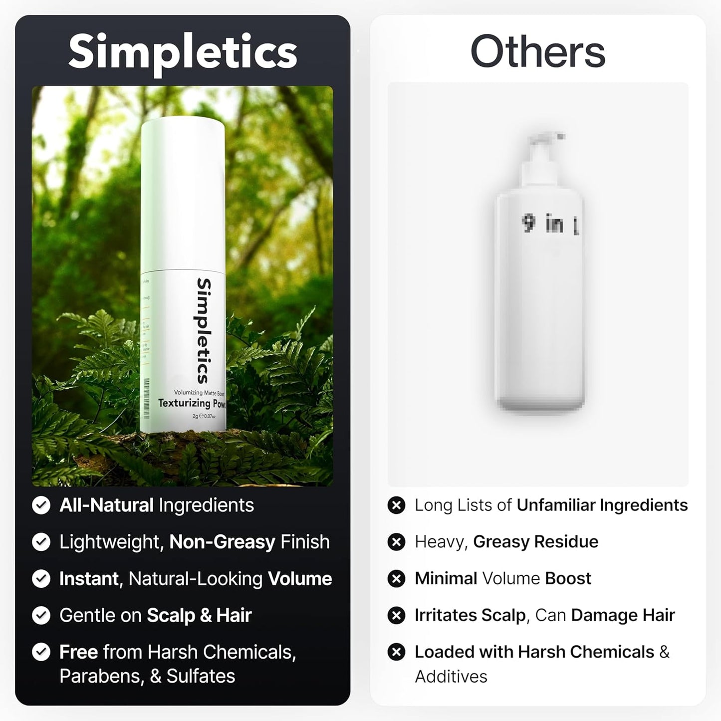 Simpletics Texturizing Powder - All Natural, 4 Ingredient Nourishing Formula with Rice Starch - Chemical Free - Gives Volumized, Texturized, Matte Finish to Men & Women (3 Pack)