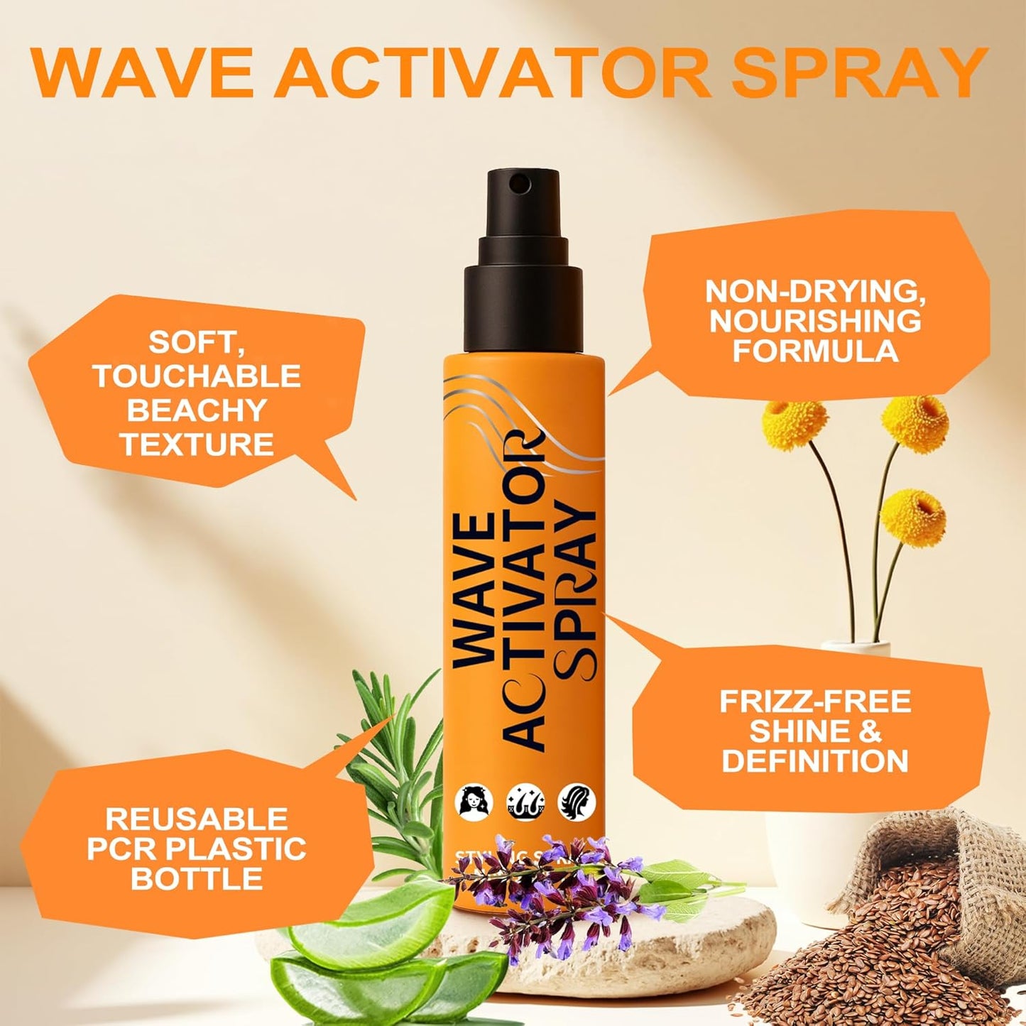 Wave Activator Spray for Natural Hair - Hydrating Curl Enhancer with Coconut Oil & Aloe Vera - Defines & Refreshes Wavy, Curly & Coily Hair