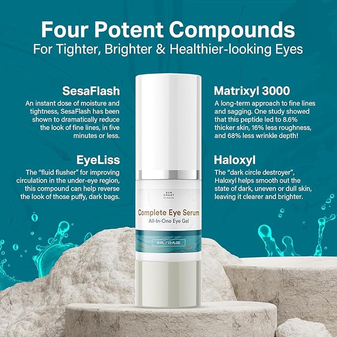 Sun Coast Sciences - Complete Eye Serum by Dr. Mark Rosenberg for Wrinkle Reduction, Dark Spot Fading, and Under-Eye Bags Treatment (Pack of 6)