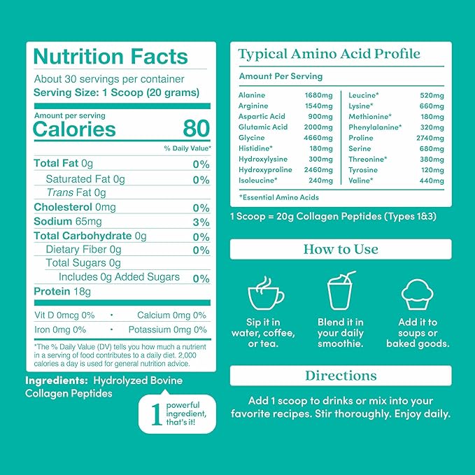 Further Food Unflavored Collagen Peptides Powder, 1 & 3 Protein