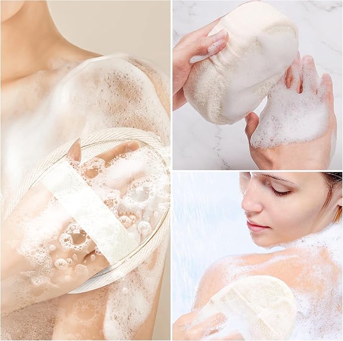 Natural Loofah Sponge Exfoliating Body Scrubber, Organic Biodegradable Bath Shower Scrub for All Skin Types, Men Women (2 Pack)