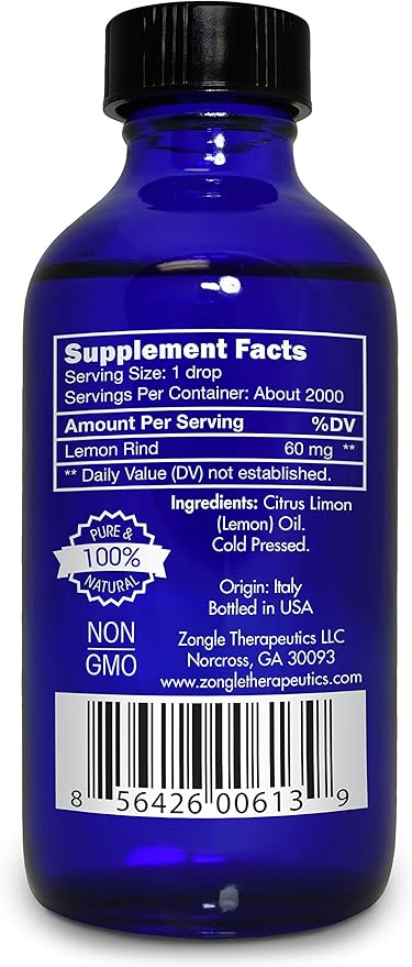 Lemon Essential Oil, Food Grade, for Cooking, Baking – 100% Pure, Lemon Oil, by Zongle Therapeutics, 4 OZ