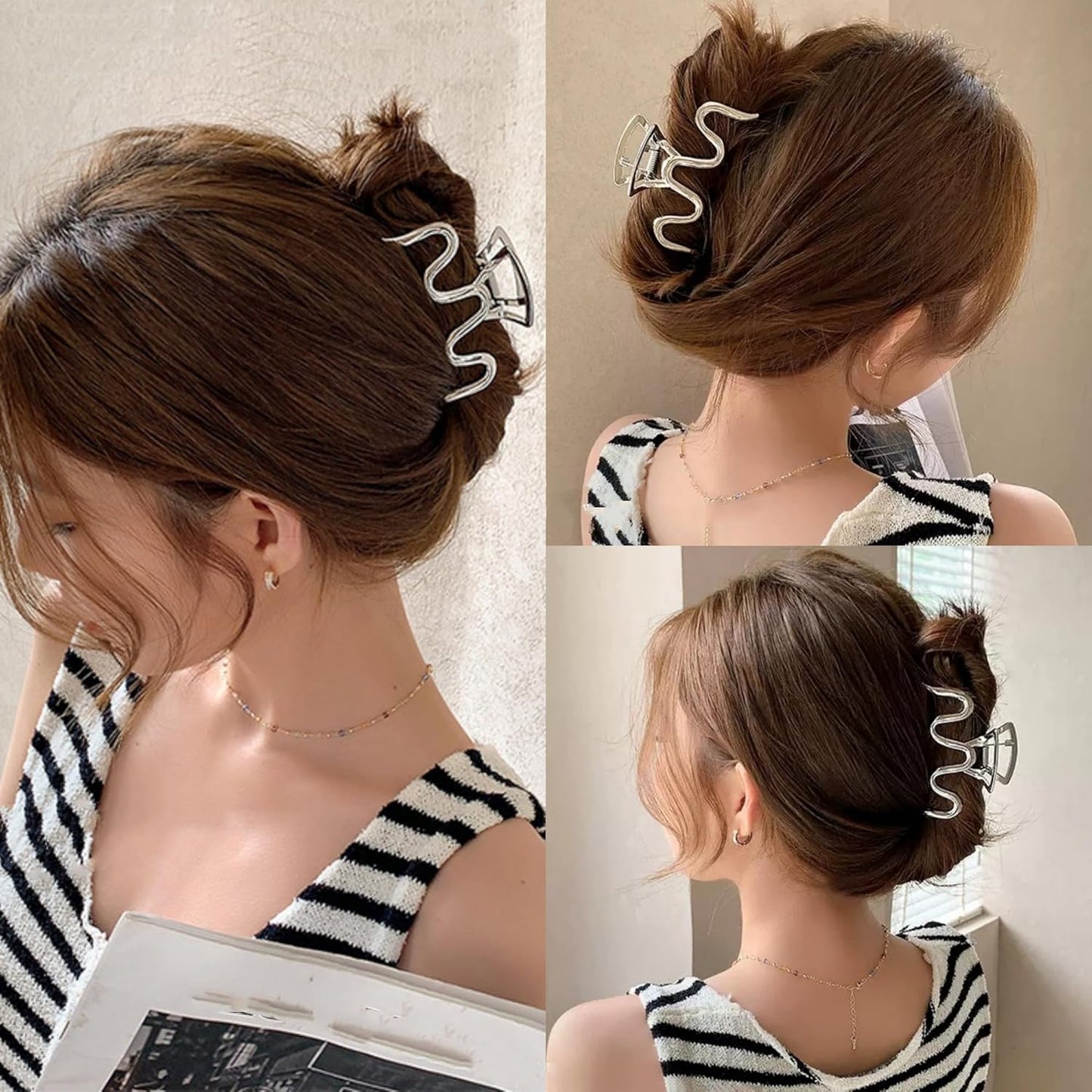 Large Metal Hair Claw Clips for Women, Gold Strong Hold Non-Slip Hair Catch Barrette Jaw Clamp for Thin Thick Curly Hair, Silver Metal Hair Clips Fashion Hair Styling Accessories