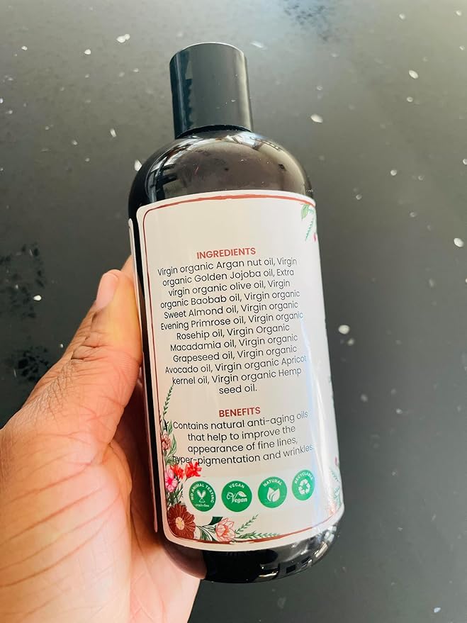 Organic Face and Body Oil Unique blend of 12 virgin organic carrier oils | Use as is or for making lotions, body butters, serums, soaps-12 oz (12)