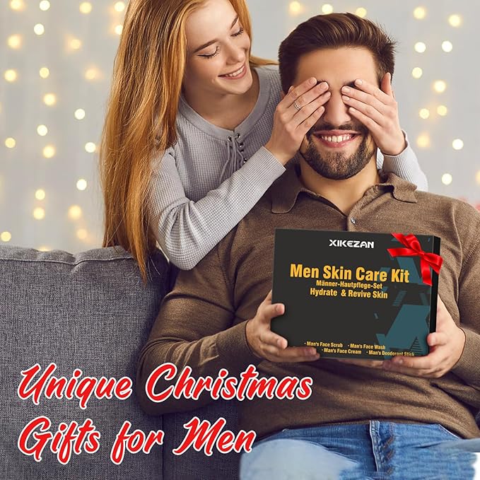 Mens Gifts for Men,Mens Skin Care Kit,Nourishe & Hydrate Skin w/Face Wash,Scrub,Lotion,Cream,Deodorant,Mens Stocking Stuffers for Men,Unique Christmas Gifts for Men Him Dad Husband Boyfriend Teen Boy
