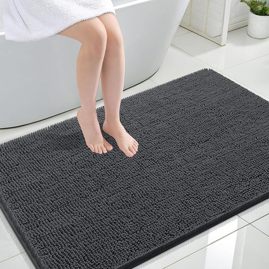 OLANLY Bathroom Rugs 44x32, Extra Soft Absorbent Chenille Bath Rugs, Rubber Backing Quick Dry, Machine Washable Bath Mats for Bathroom Floor, Tub and Shower, Home Decor Accessories, Dark Grey