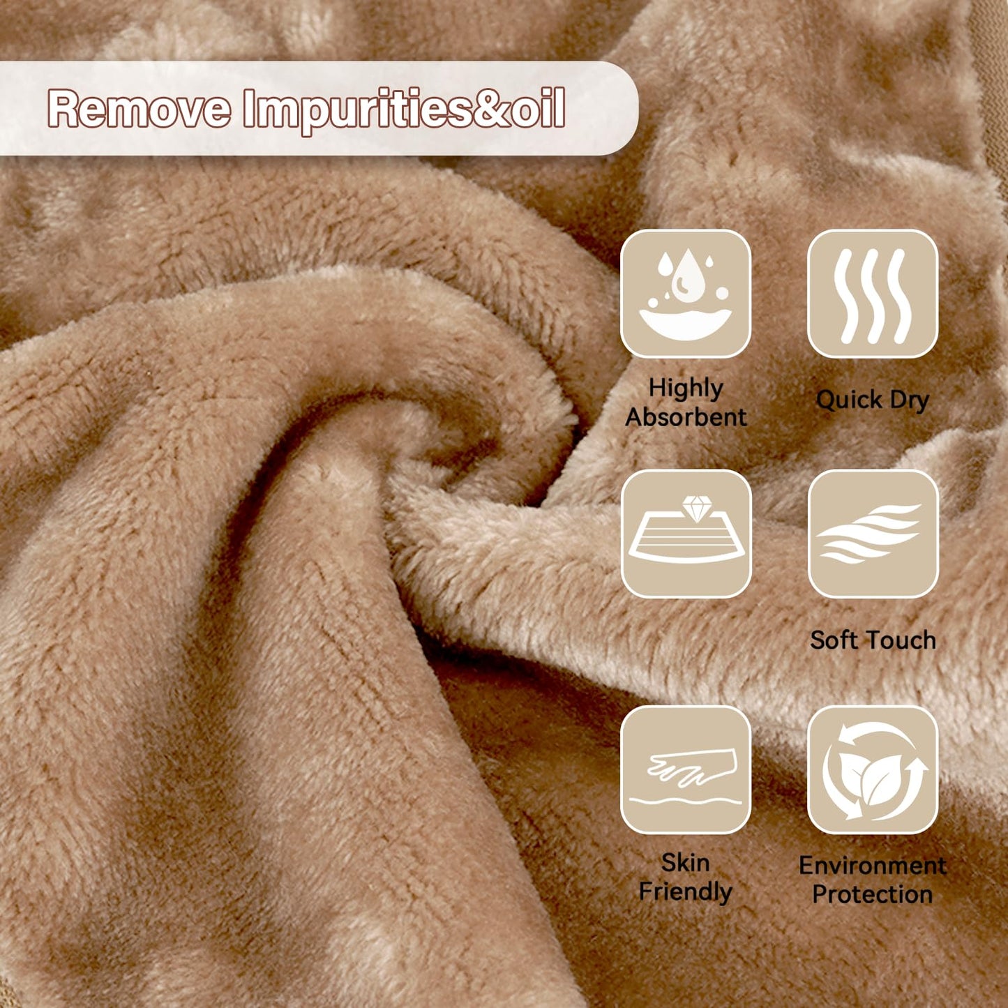 Nugilla Makeup Remover Cloths, 8 Packs Makeup Remover Towels Reusable Face Wash Cloth, Soft Microfiber Face Cloth for Women(Light Brown)