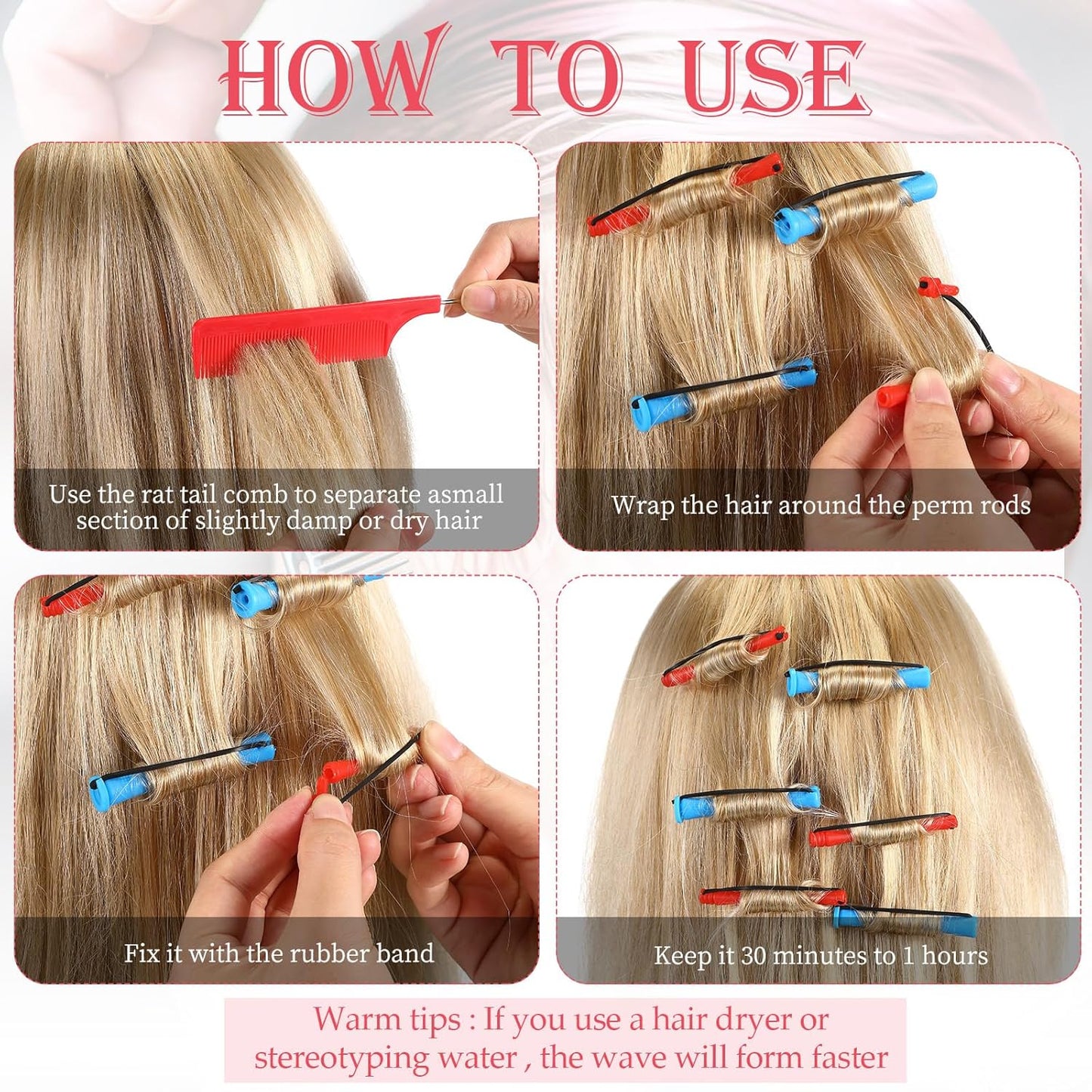 WILLBOND 72 Pieces Hair Perm Rods Set, Short Plastic Perming Rods Cold Wave Roller 2 Sizes Hair Curling Rollers with 1 Piece Steel Pintail Comb for Hairdressing Styling (Short)