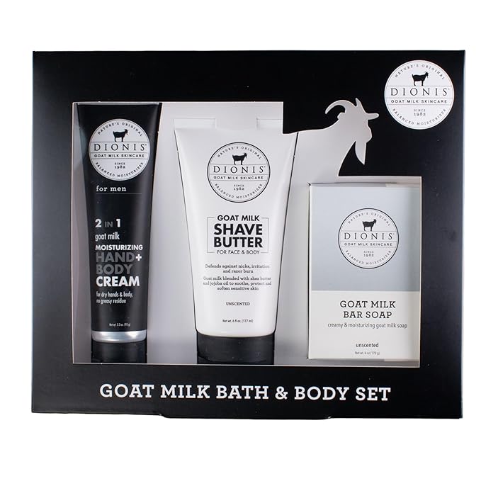 Dionis Goat Milk Men's Skincare Bundle – Cedarwood & Sea Salt Scented Bar Soap (6 oz) & Unscented 3pc Bath & Body Set with Moisturizer, Shave Butter & Soap – Hydrating, Gentle, Cruelty-Free