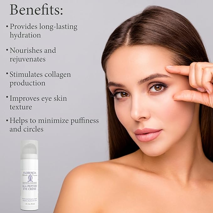 Florencia ALA Peptide Eye Cream - Anti-Aging Repair for Wrinkles, Fine Lines, Dryness - Hydrating, Nourishing, Firming, Moisturizing Eye Cream with Hyaluronic Acid & Peptides, 0.5 oz