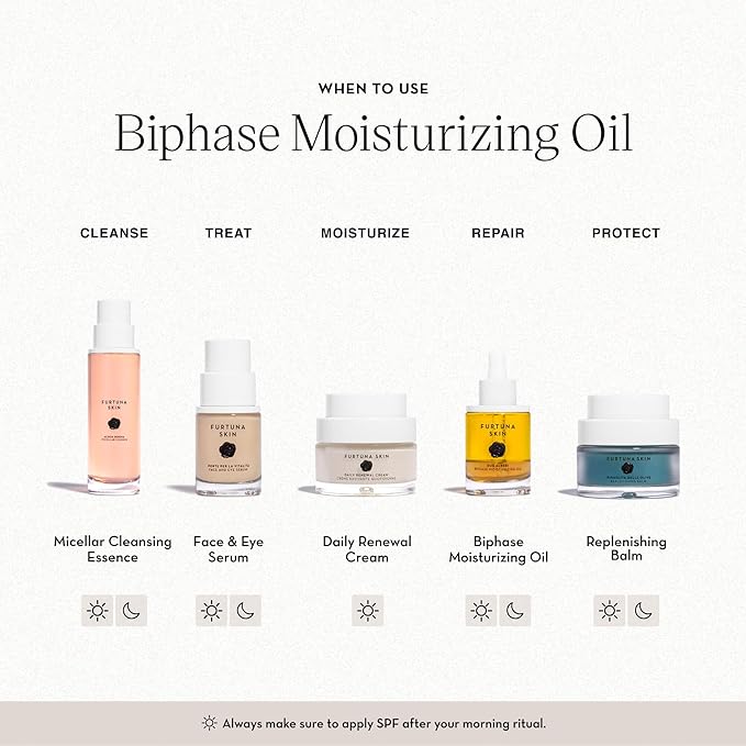 Furtuna Skin Biphase Moisturizing Oil - Hydrating, Plumping & Protecting Face, Neck, and Decollete Oil, Vegan & Cruelty-Free, Organic Olive Oil-Infused, 30ml