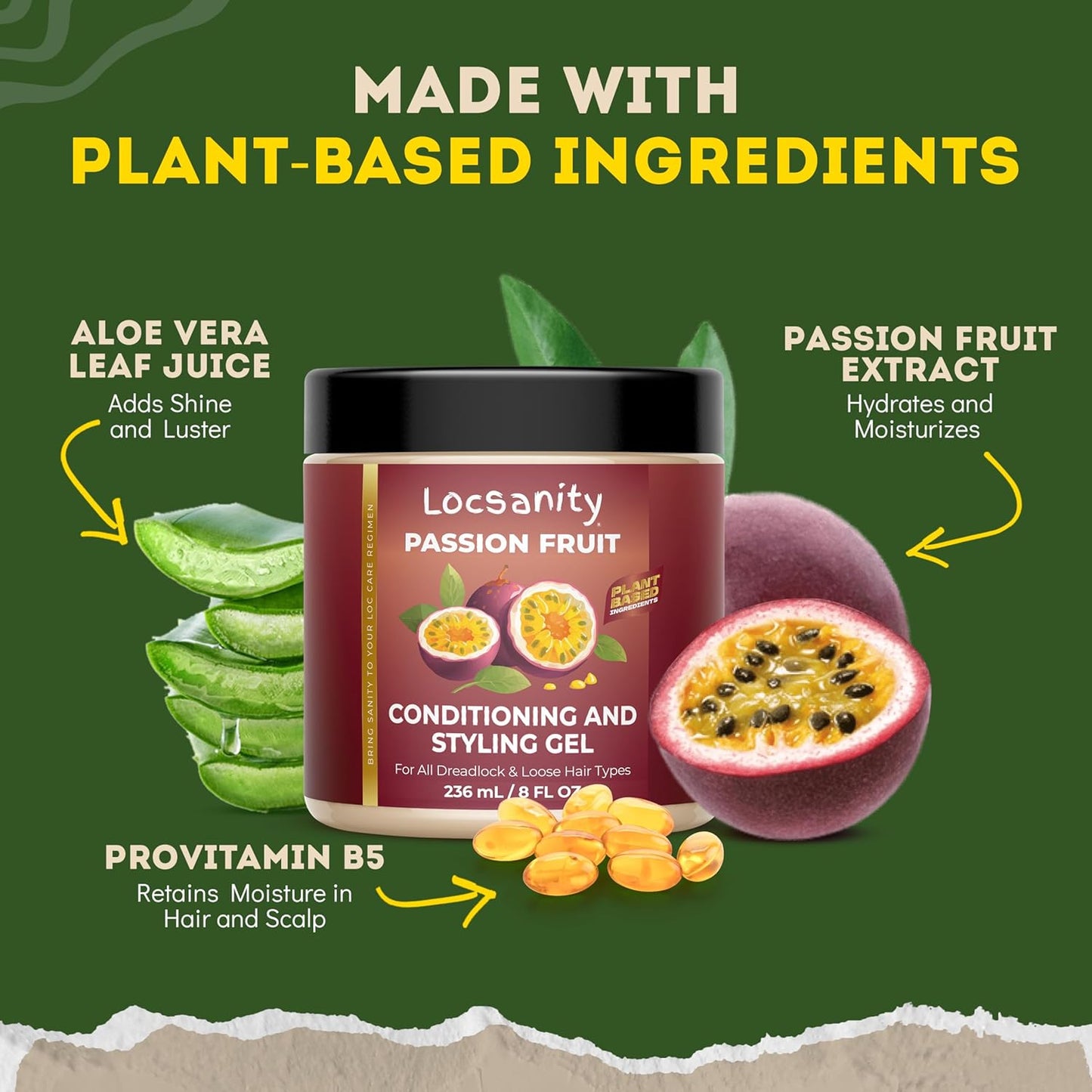 Locsanity Passion Fruit Conditioning and Styling Hair Gel – Braiding Gel for Dreadlocks, Twists and Sisterlocks, Loose Natural Hair, and All Types of Locs