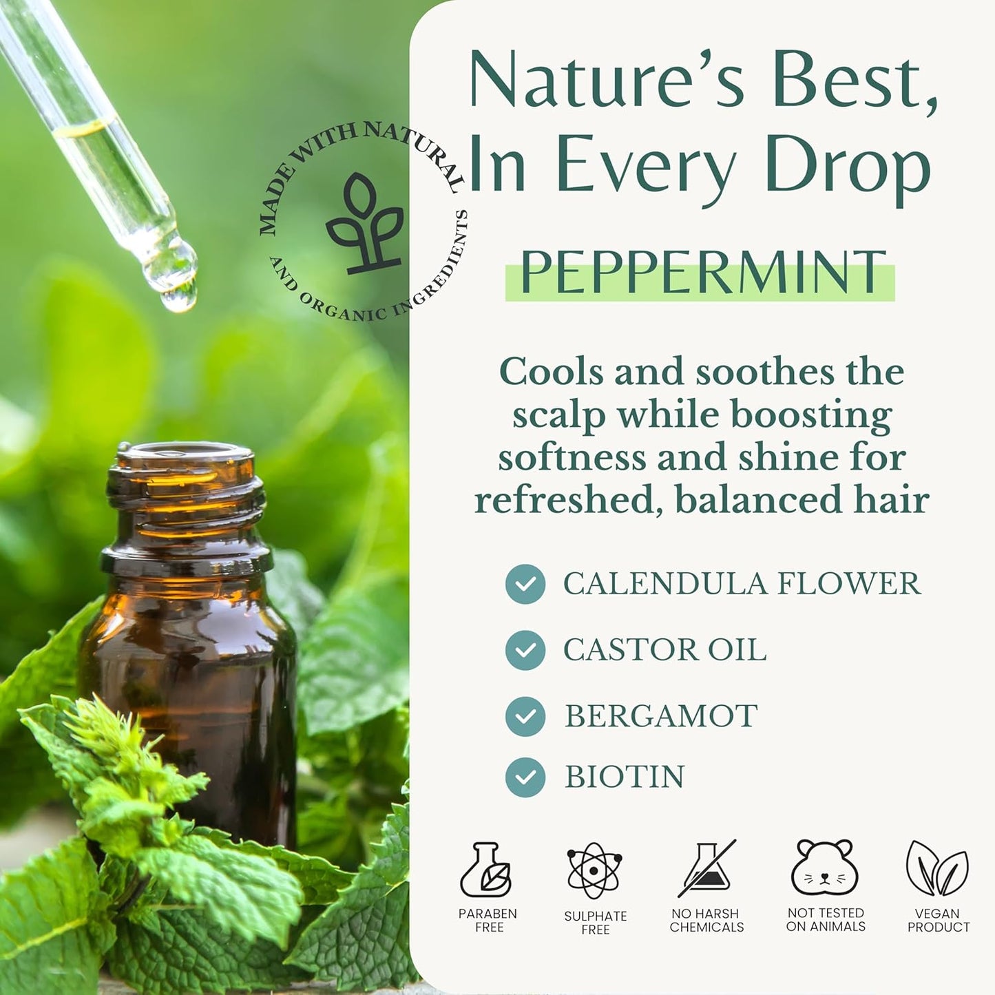 Peppermint Conditioner with Calendula, Bergamot & Castor Oil, 16 fl oz, Refreshing & Hydrating Formula, Vegan, Sulfate-Free, Paraben-Free, for All Hair Types