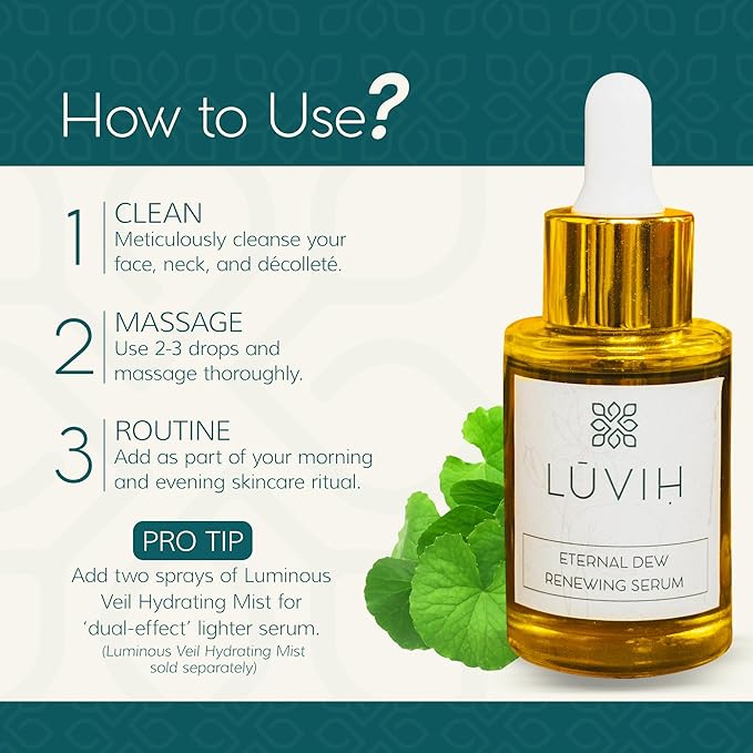 LUVIH Eternal Dew Renewing Face Serum for Women & Men - Plumping & Nourishing Serums for Skin Care - Hydrating Face Serum for Mature Skin - Wrinkles & Shields Skin’s Barrier - 30 mL