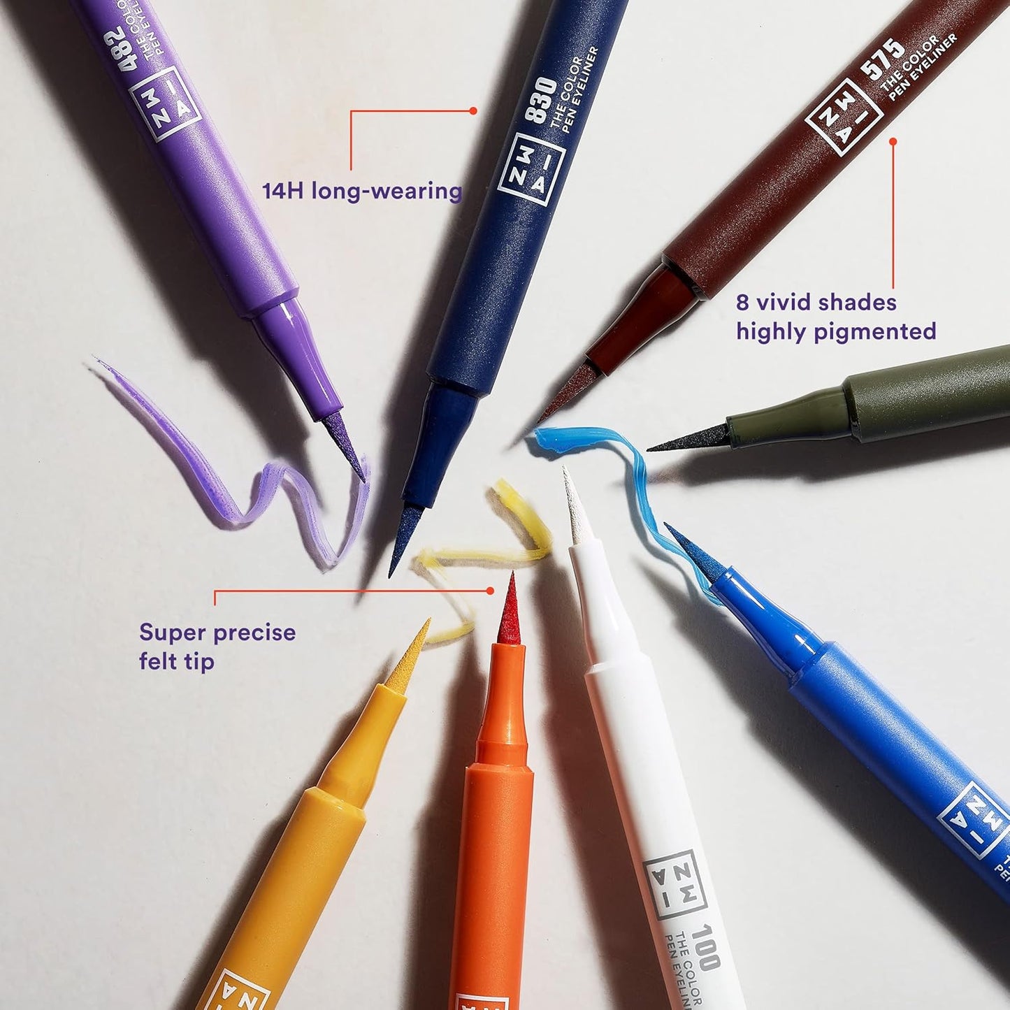 3INA The Color Pen Eyeliner - Waterproof Colorful Liquid Eyeliner Pencil for Bold Looks - Precise Felt Tip - 14 Hour Wear Eye Makeup - 100-0.034 oz