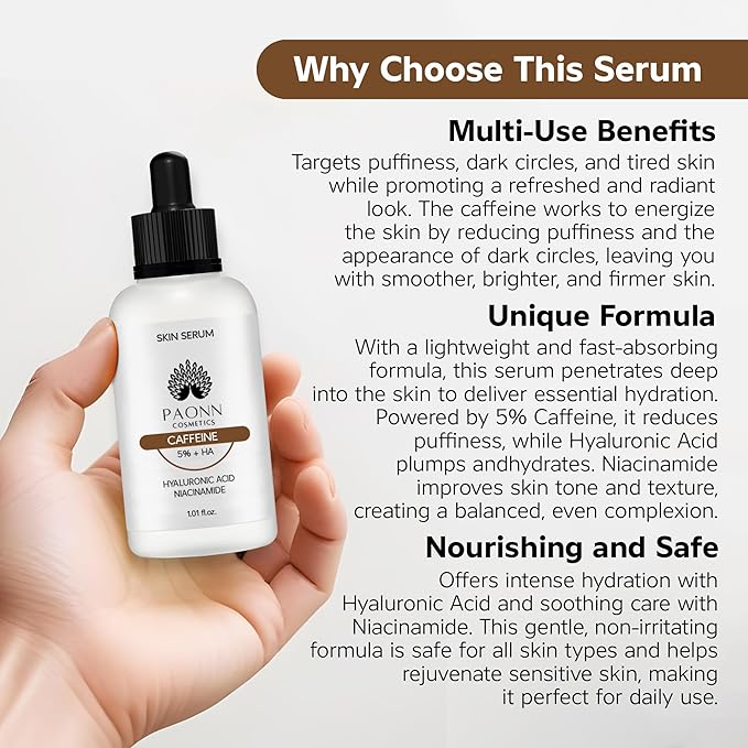 Caffeine Eye Serum for Face and Skin, Hydrating Solution, Reduces Dark Circles, Puffiness & Fine Lines, Moisturizing