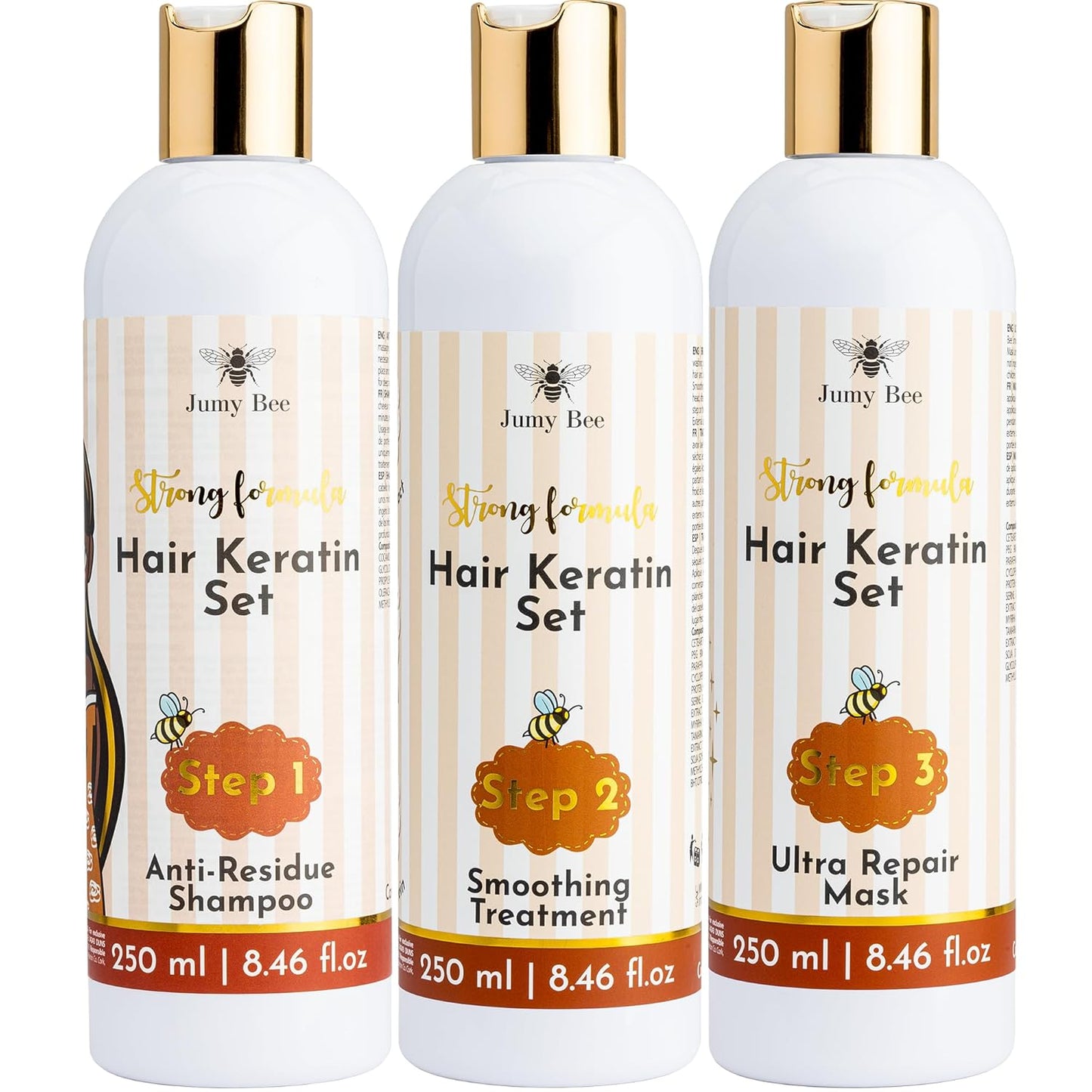 Brazilian Keratin Treatment Kit – JumyBee 3 Steps 8.46 fl oz | Formaldehyde-Free At Home Hair Straightening & Smoothing System |Keratina para Alisar el Pelo | Anti-Frizz Repair Mask & Shampoo