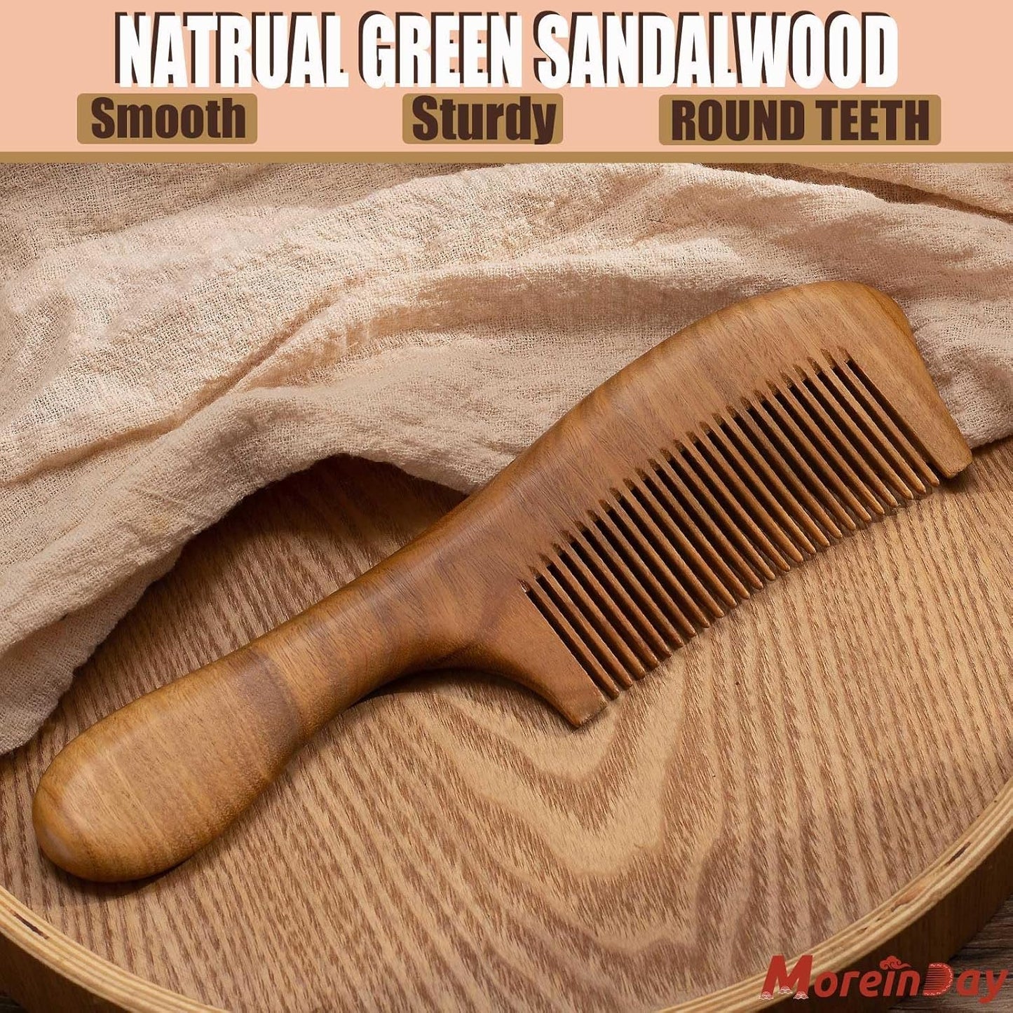 Wooden Comb for Women, Fine Tooth Comb for Thin Hair Growth - Green Sandalwood