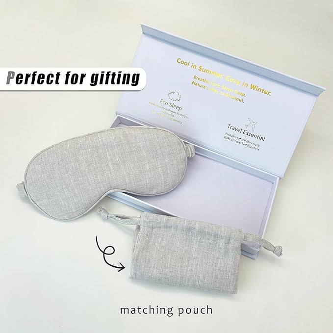 Linen Eye Mask for Girls,Travel Breathable Sleep Mask,Adjustable Strap, Hypoallergenic, Cooling with Travel Bag Gift Package(Sky Blue)