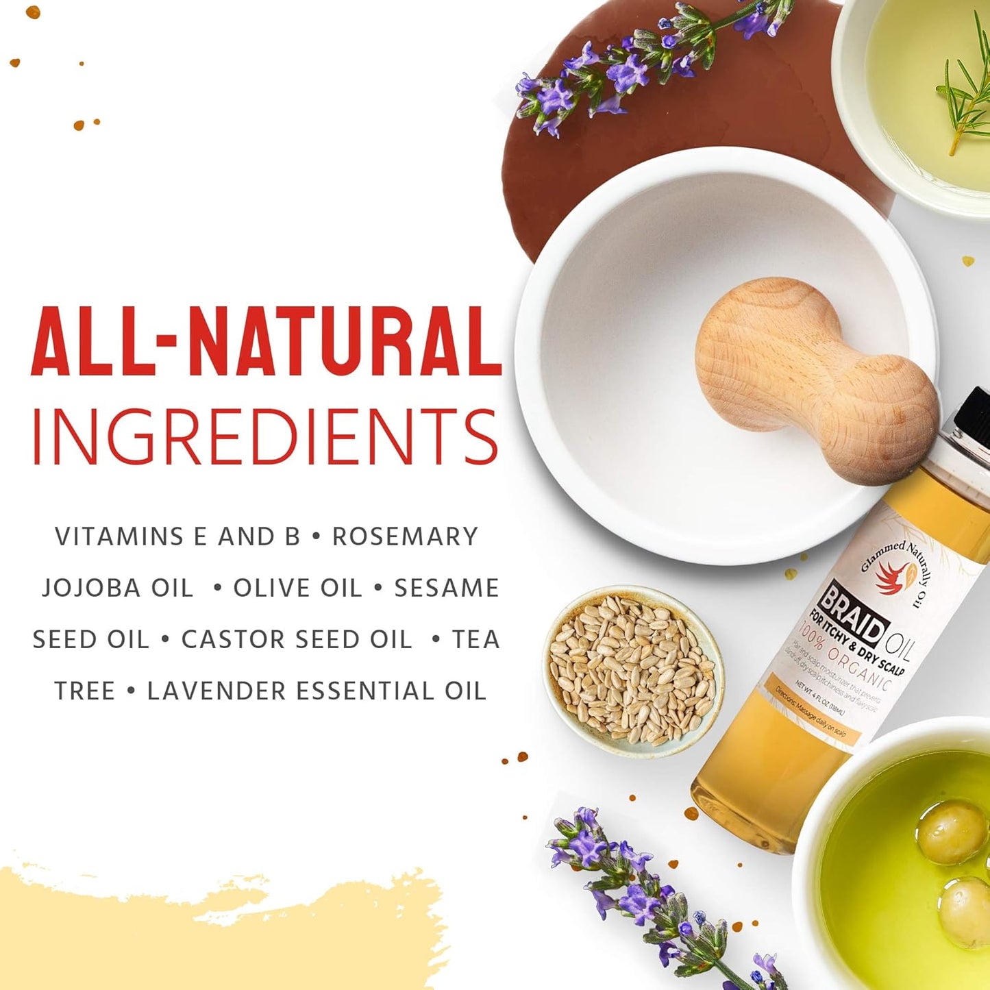 Glammed Naturally - Braid Oil for Itchy Scalp and Dry Scalp, Braid Care Oil for Dandruff, Lice and Thinning Edges, 2 oz