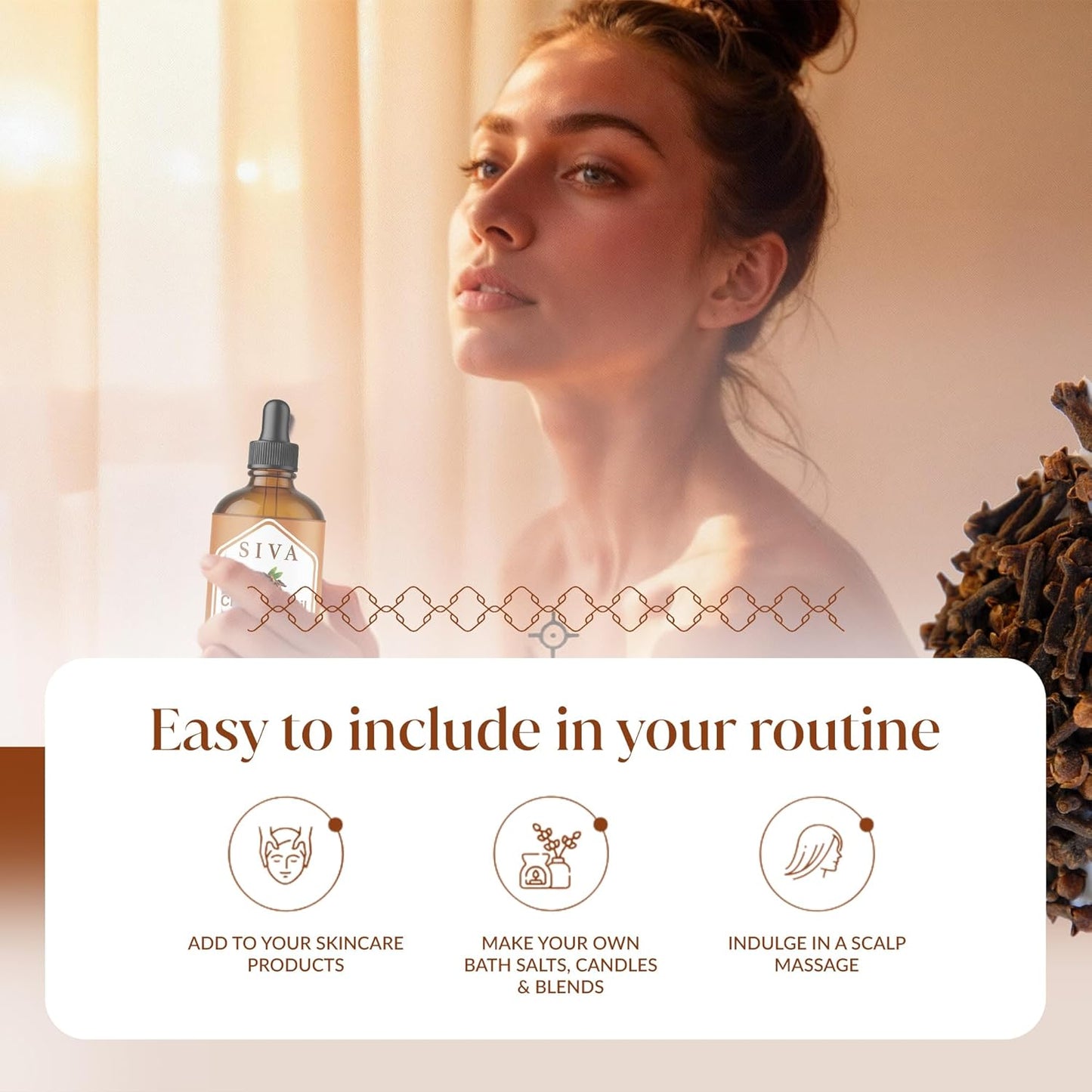 Siva Clove Bud Essential Oil - 4 Fl Oz – 100% Natural Clove Oil - for Diffuser, Face, Skin Care, Aromatherapy, Hair Care, Scalp and Body Massage - with Dropper