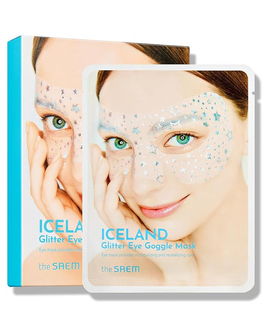 THESAEM Iceland Glitter Eye Goggle Mask - Refreshing & Hydrating Korean Eye Mask Patch for Puffy Eyes - Vitamin & Hyaluronic Acid - Tencel Hydrogel Sheet - Gift for Women 10ea