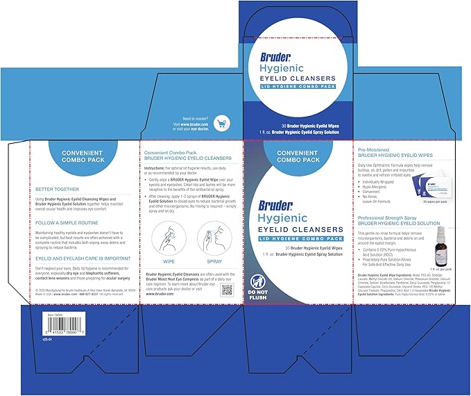 Bruder Hygienic Eyelid Cleansers Value Pack | Hygienic Eyelid Wipes & Eyelid Solution Spray | for Daily Eyelid and Lash Care