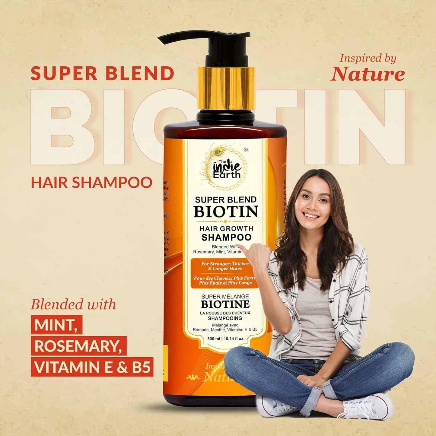 Rosemary Mint Biotin Hair Growth Shampoo for Stronger, Thicker & Longer Hairs with Vitamin E and B5 | Hair Growth Shampoo for Healthy Hairs, Contains NO SLS, NO SLES, NO PARABENS 300 mL