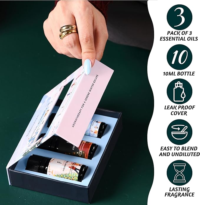 Folkulture Christmas Fragrance Oil, Pack of 3 Christmas Essential Oils Set Scented for Diffusers for Home, Christmas Gifts or Mom's Gift - White Woods Cashmere Lavender - (Winter Wonderland)