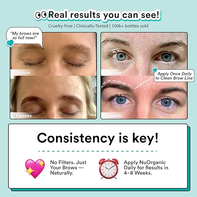 nuorganic 'Cosmic Brow' Eyebrow Serum for Growth | Natural Eye Brow Serum for Thicker, Longer, More Defined Brows | 4 Months Supply XL Size | Cruelty Free, Made in USA