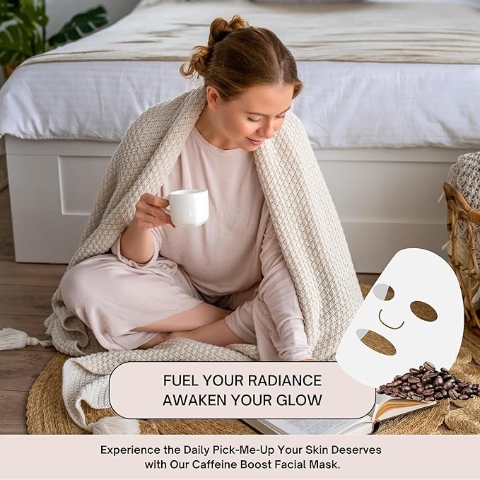 Everyday Caffeine Facial Treatment Mask - Caffeinated Formula with Ceramide, Plant Extracts, Cypress Essential Oil Ultra-Rich Formula, Men & Women Face Masks, All Skin Types (3 Sheets)