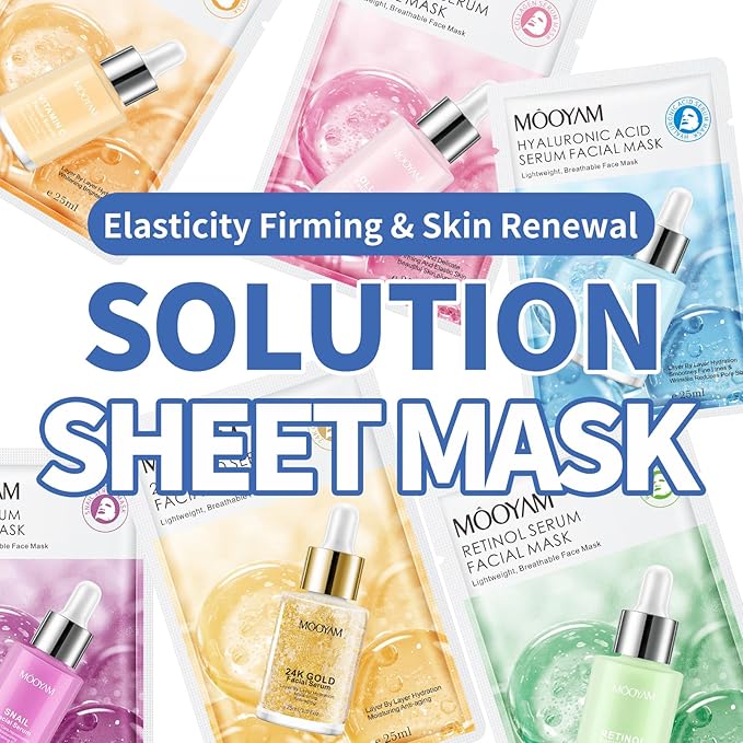 Face Masks Skincare, 12 Pack Retinol Serum Sheet Masks - Hydrating & Smoothing, Moisturizing & Nourishing for All Skin Types