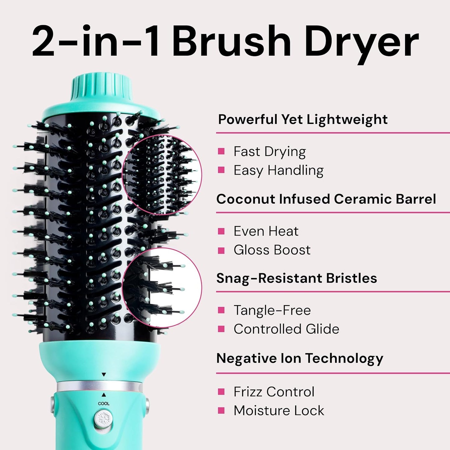 L'ANGE HAIR VolumeBoost 60mm 2-in-1 Ceramic Volumizing Brush Dryer | Fast Drying & Styling for Frizz-Free, Voluminous Blowouts | Ceramic-Coated Barrel (Blue)