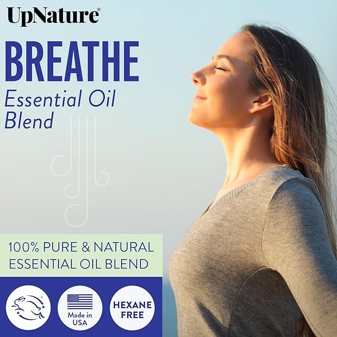 UpNature Breathe Essential Oil - Huge 2oz - Essential Oils for Diffusers Humidifiers Spa Respiratory Menthol Blend