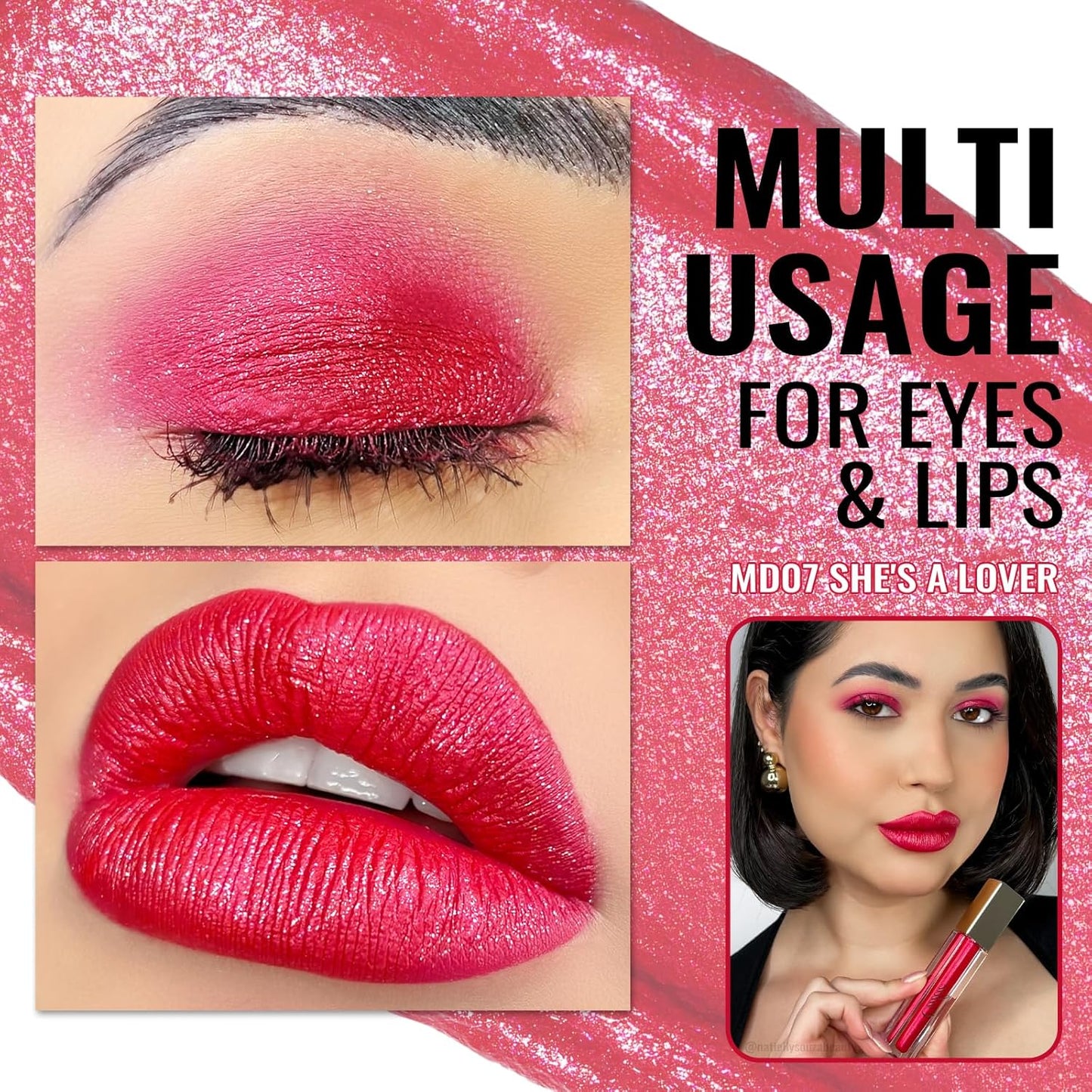 Oulac Red Lipsticks for Women Metallic Lipstick, Long Lasting Waterproof, Glitter Lipstick Dual Use for Lips & Eyeshadow, High Impact Lip Color, No Transfer, Vegan MD07