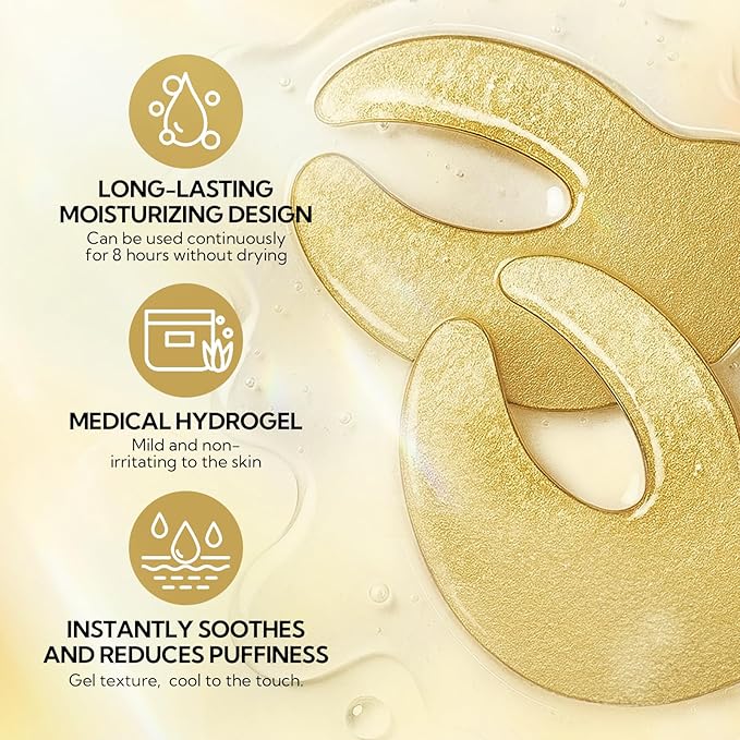 LANBENA Full-Around 24K Gold Eye Patches, Rapid Reduction Eye Essence, Visibly Reduces Under EyeBags, PuffyEyes, Wrinkles, Dark Circles, Fine Lines, EyeSkin Care Treatment Set (6 Pairs, 0.27 FL.OZ)
